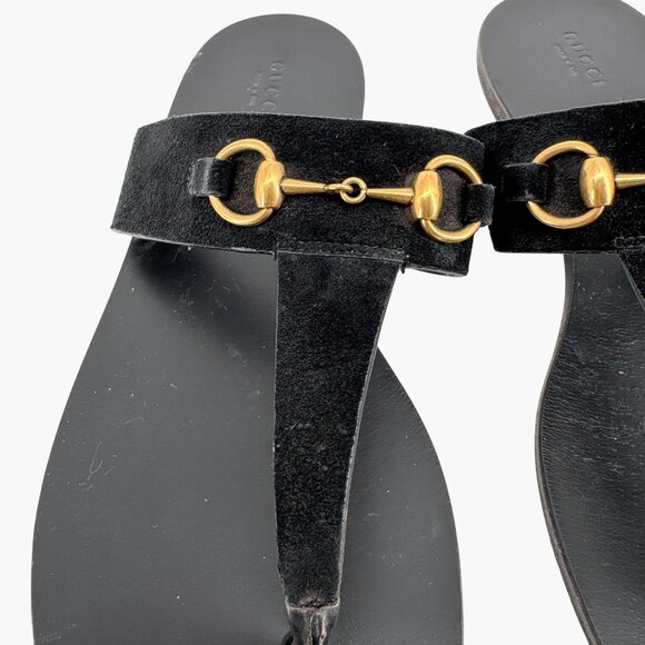 Gucci Horsebit Black Suede Flat Thong Flip Flop Sandals Size 40 US 10 Women - Picture 5 of 16